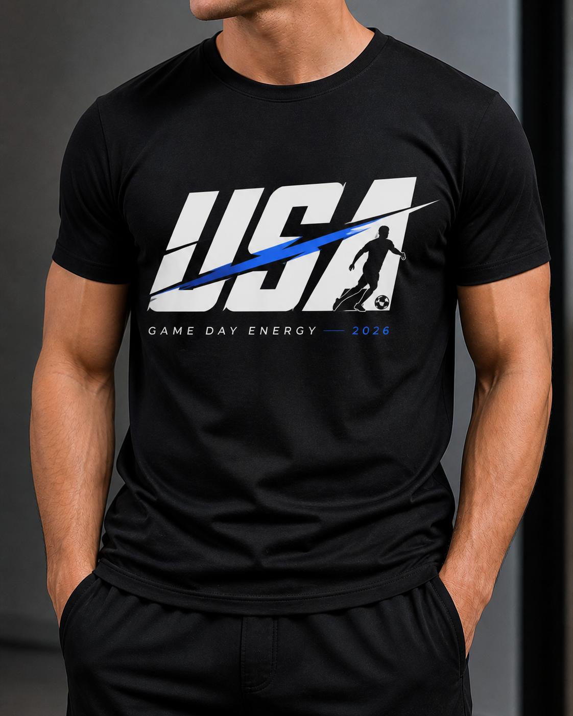 Black USA Game Day lightning graphic T-shirt design preview